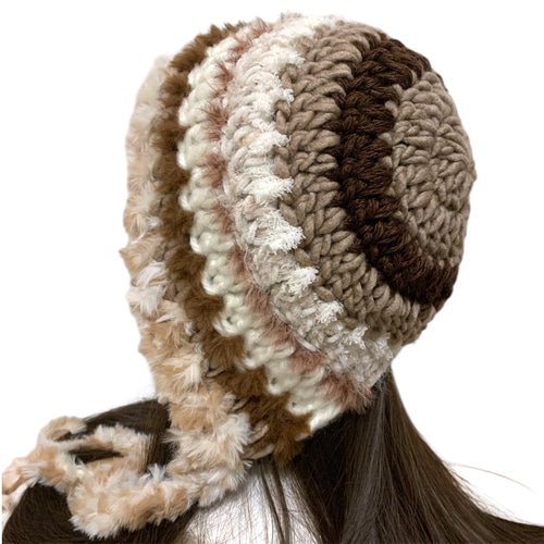 ボンネット バラクラバ ニット帽 y2kフード帽 ハンドメイド 現品限り