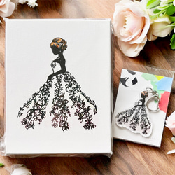 タイトル 道 1969年 ビンテージ ウェディングドレスの花婿 ちぎり絵 セット】幸せを運ぶウェディングドレス｜アートパネル＆キーホルダー