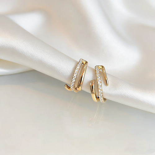 ゴールドフープピアス クリスタル付き ゴールド クリスタルフープピアス S925 ゴールド キラキラ No. S9085