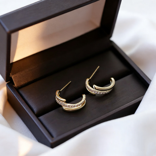 ゴールド クリスタルフープピアス S925 ゴールド キラキラ No. S9085