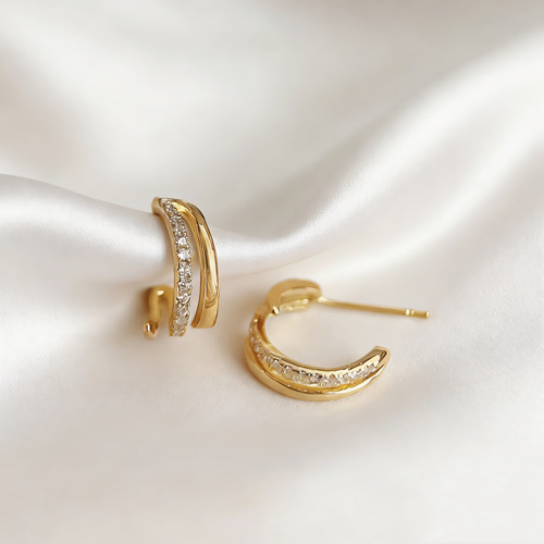 ゴールド クリスタルフープピアス S925 ゴールド キラキラ No. S9085