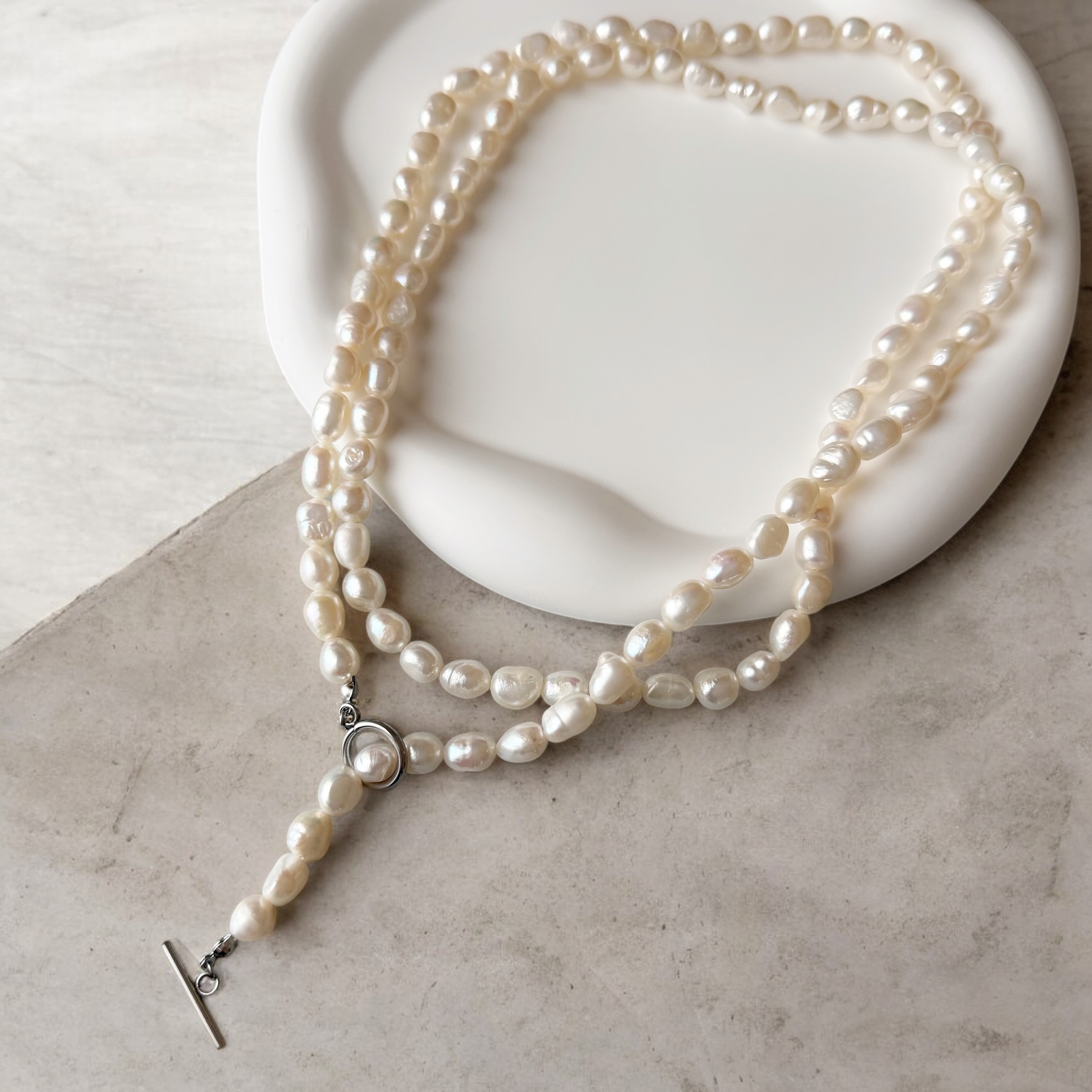 【JORIE】ロング！100cm❤️淡水パールネックレス 　3way サージカルステンレス　二重巻き