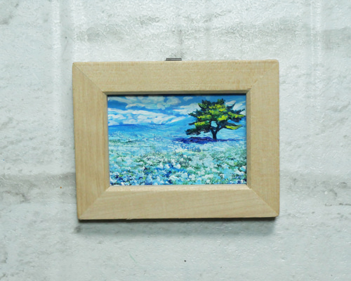 油絵 油彩 油彩画 絵 絵画 ミニ絵画【ネモフィラの丘】 絵画 HR 通販