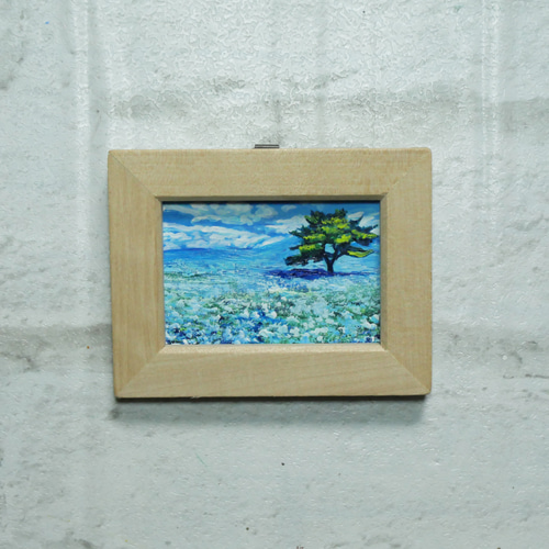 油絵 油彩 油彩画 絵 絵画 ミニ絵画【ネモフィラの丘】 絵画 HR 通販