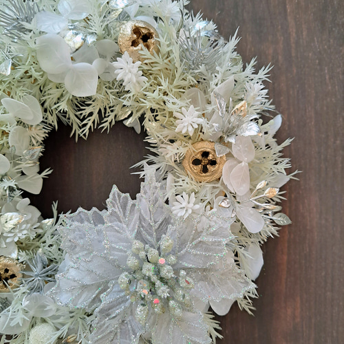 白銀の雪景色～～ アーティフィシャルフラワー 玄関リース ドアリース