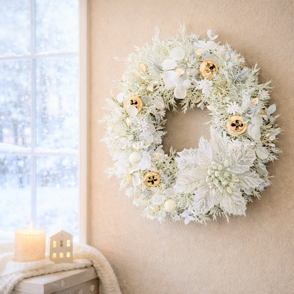 冬を彩るリース～～ アーティフィシャルフラワー 玄関リース