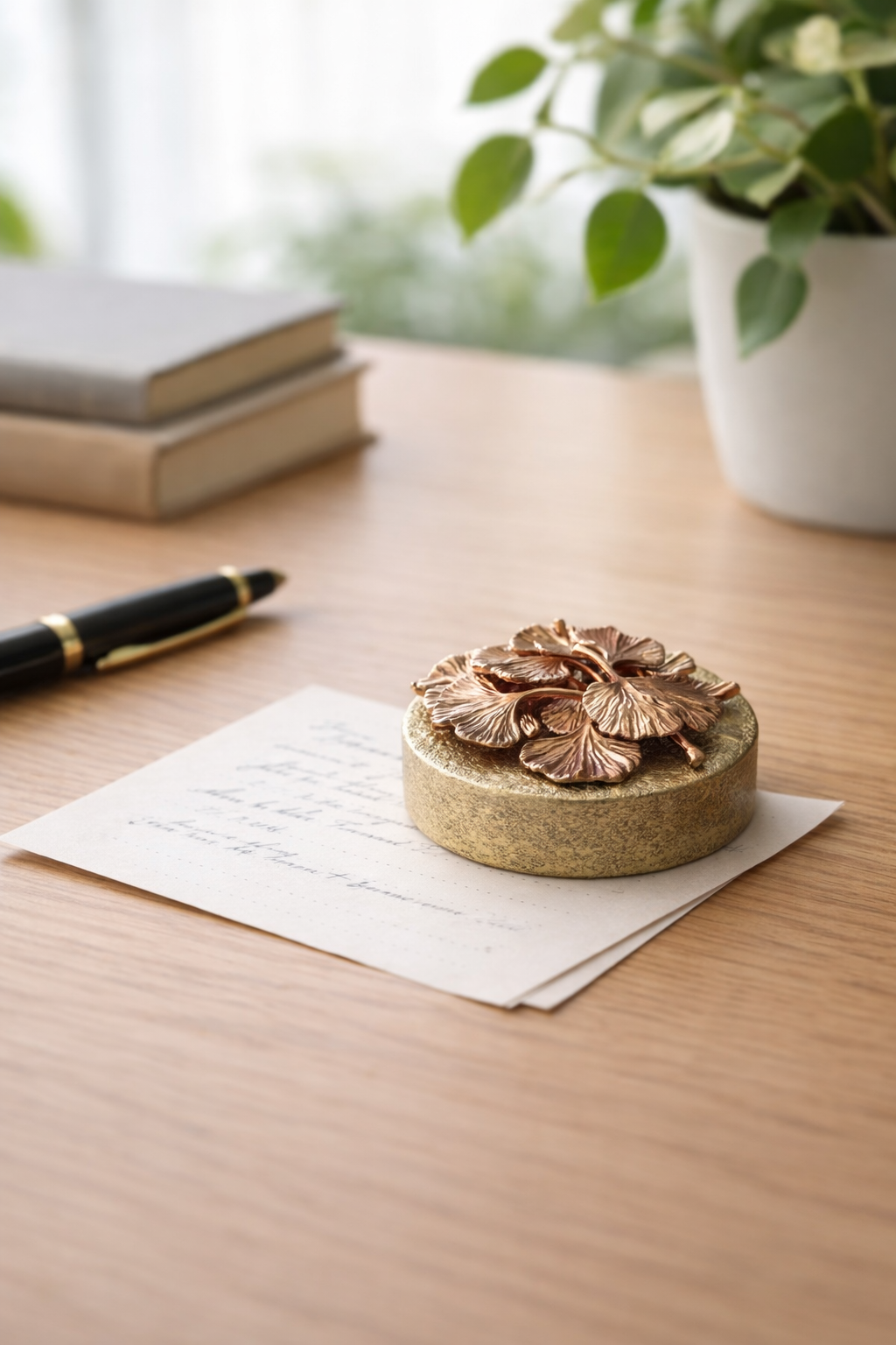 デスクオブジェシリーズ　イチョウ落ち葉真鍮ペーパーウェイト