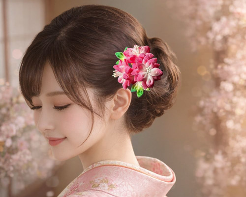春花こはる｜春色ピンクの小花 つまみ細工 髪飾り 卒業式・成人式