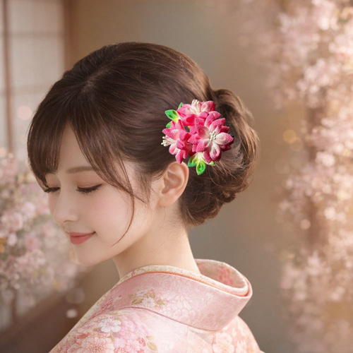 春花こはる｜春色ピンクの小花 つまみ細工 髪飾り 卒業式・成人式