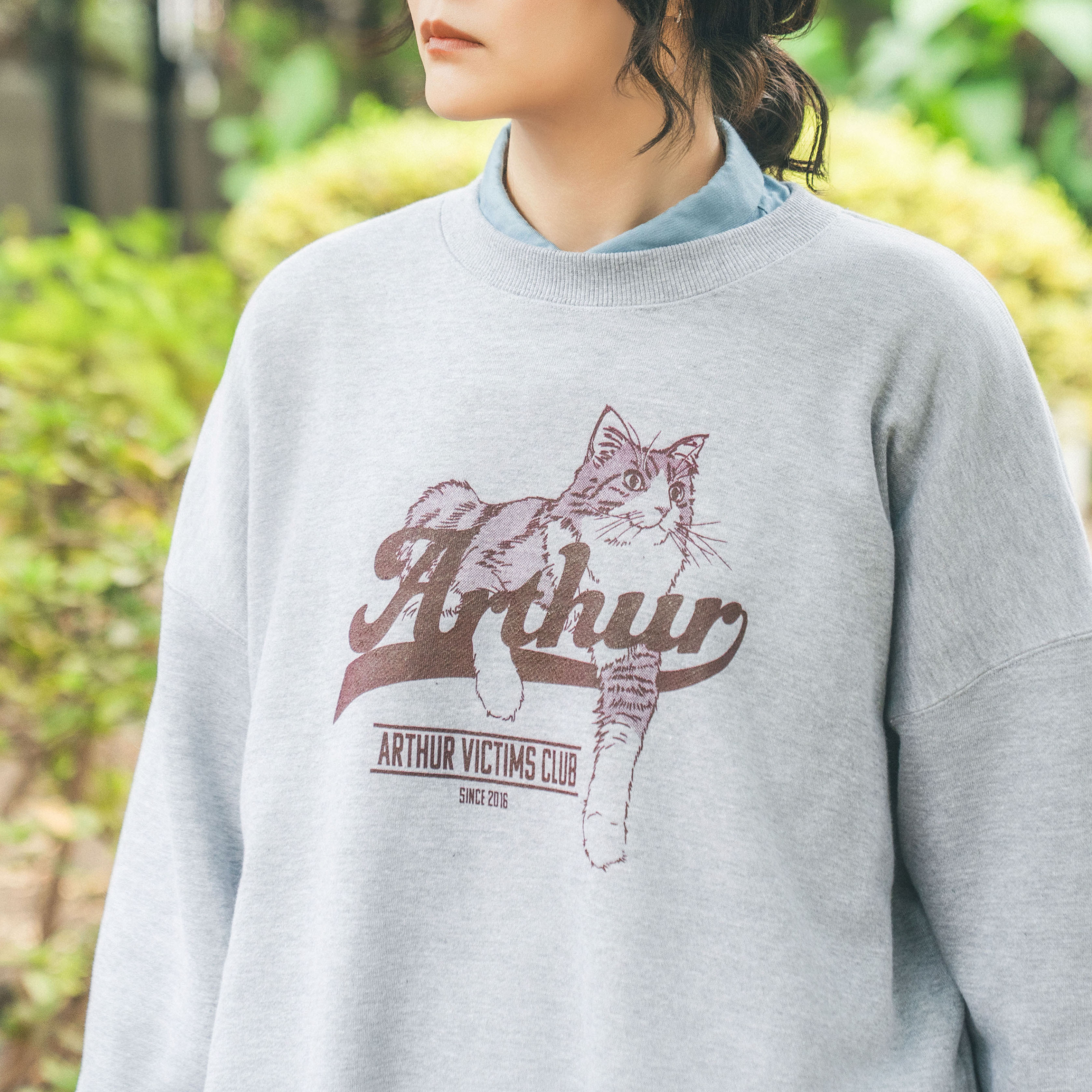 猫プリントクラブスウェット（裏パイル）/２カラー/グレー/ユニセックス