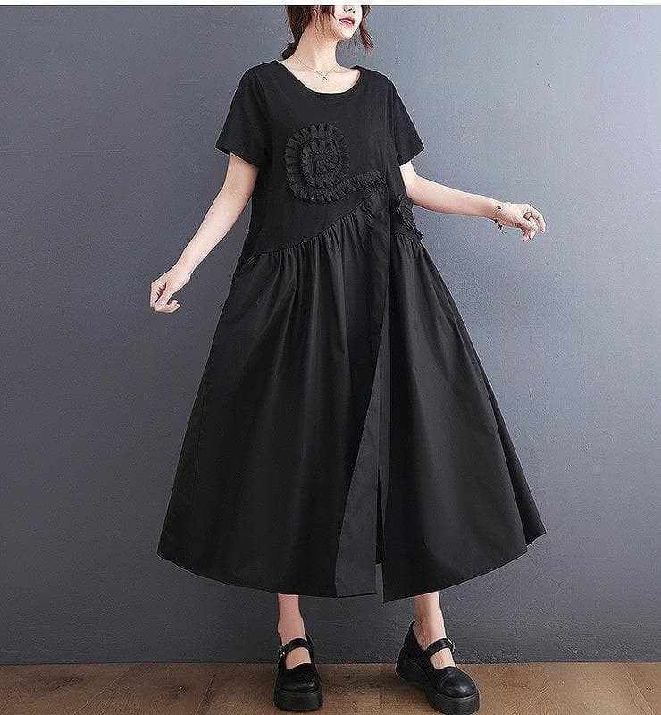 【新品】大きいサイズ 3Lレディース　春夏　ロング　黒系　ワンピースゆったり半袖