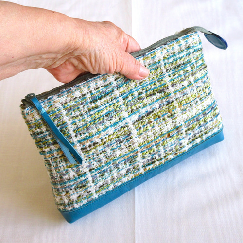 ツイードポーチ／ブルーの皮革 ポーチ ポーチ ド ポッチ 通販 20257407