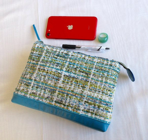 ＴＲ　ミロスツイードポーチ ツイードポーチ／ブルーの皮革 ポーチ ポーチ ド ポッチ 通販 20257407