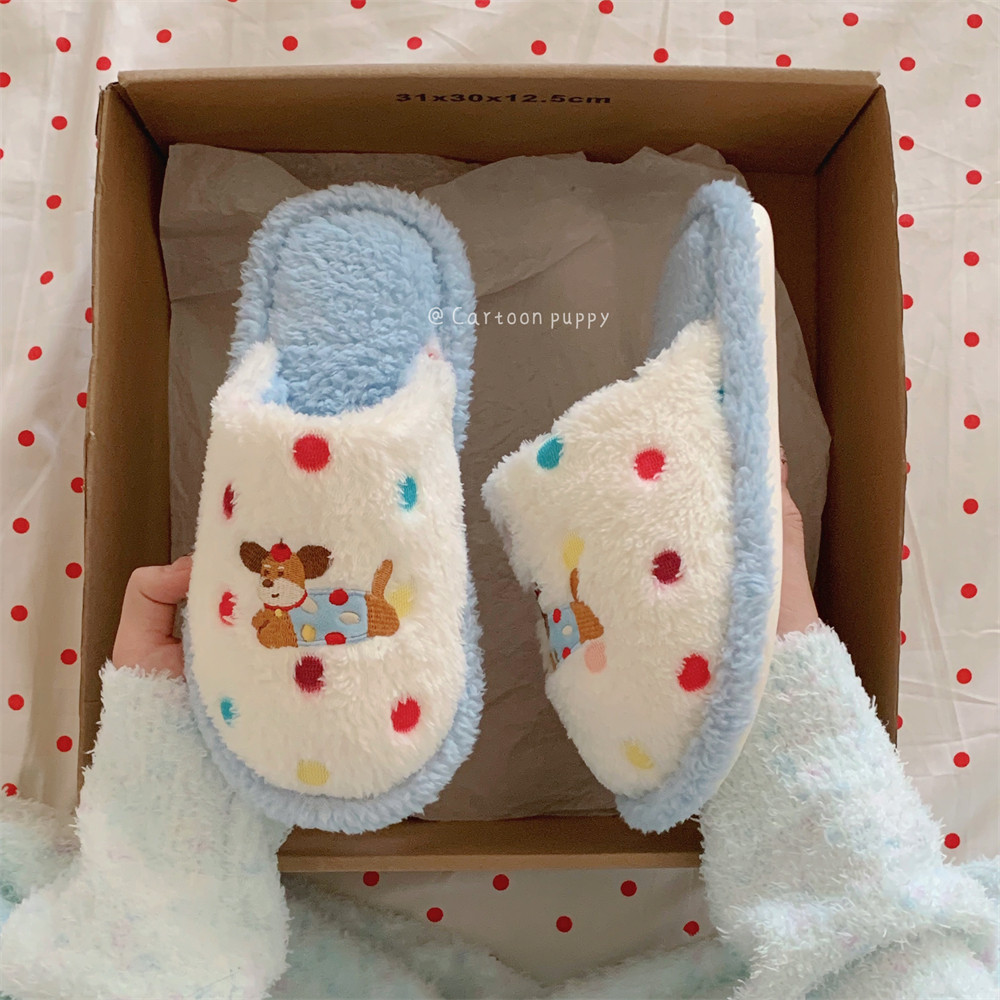 イヌ柄 カートゥーン 面白い モコモコ ルームシューズ レディース 秋冬用 かわいい 滑り止め インドアシューズ