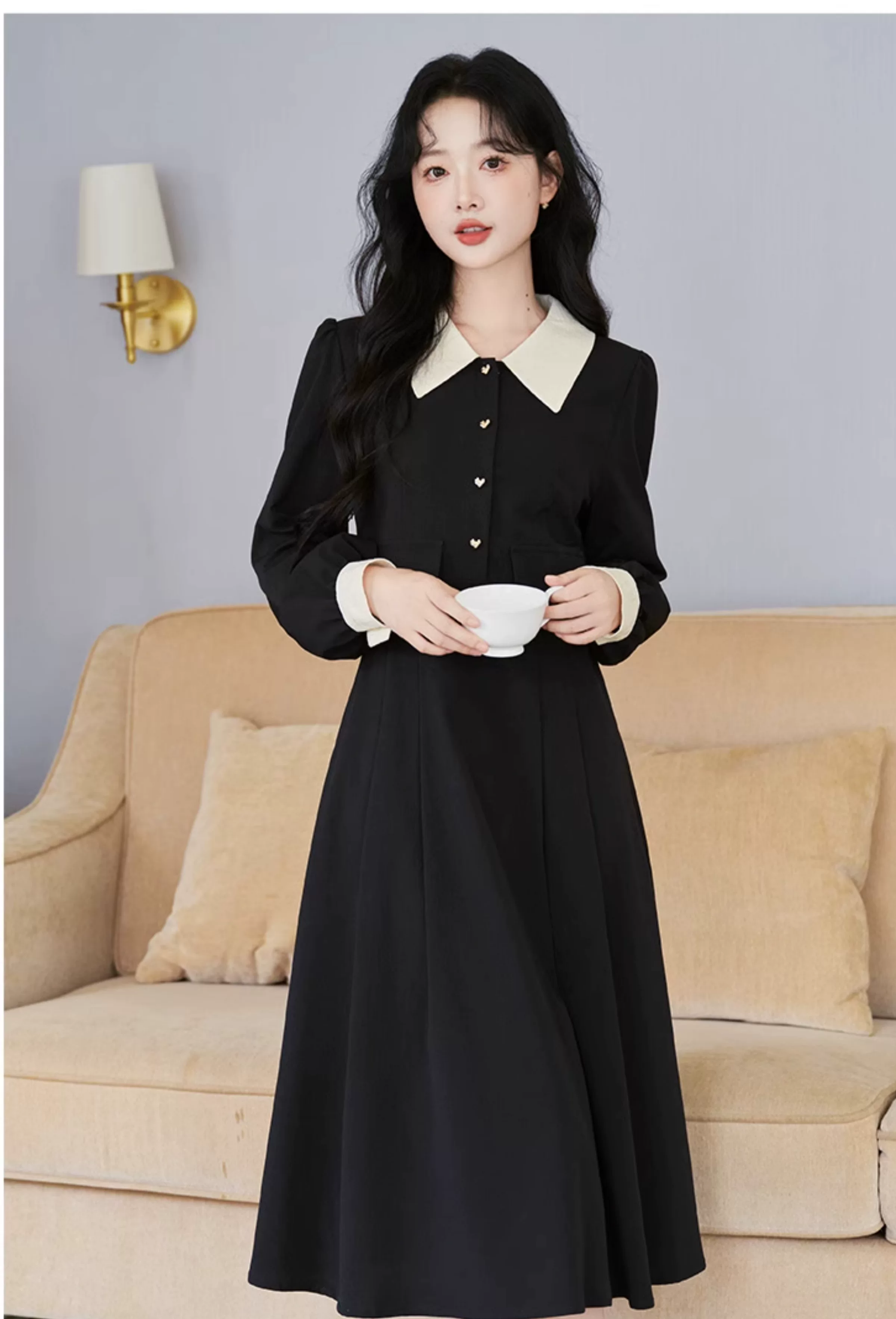 カーディガン トレーナー コート ジャケット 裏起毛 秋冬黒ふわふわ裏起毛ニットフード付きロングコート 受注制作 通勤