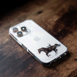 馬和貓圖案iPhone手機殼，透明，適用於iPhone 17+，單點設計，相容於安卓系統 第5張的照片