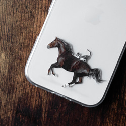 馬和貓圖案iPhone手機殼，透明，適用於iPhone 17+，單點設計，相容於安卓系統 第7張的照片