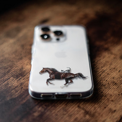 馬和貓圖案iPhone手機殼，透明，適用於iPhone 17+，單點設計，相容於安卓系統 第4張的照片