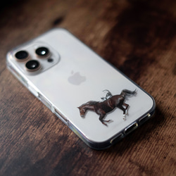 馬和貓圖案iPhone手機殼，透明，適用於iPhone 17+，單點設計，相容於安卓系統 第2張的照片