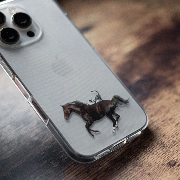 馬和貓圖案iPhone手機殼，透明，適用於iPhone 17+，單點設計，相容於安卓系統 第6張的照片