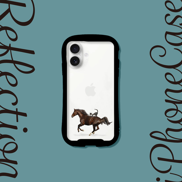 馬和貓圖案手機殼（透明）貓咪iPhone手機殼，適用於iPhone 16e及更新機型 第1張的照片