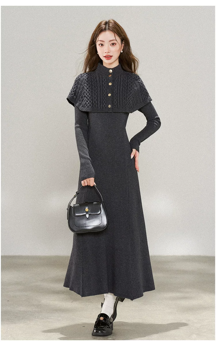 カーディガン トレーナー コート ジャケット 裏起毛 秋冬黒ふわふわ裏起毛ニットフード付きロングコート 受注制作 通勤