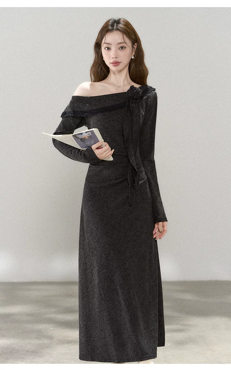 カーディガン トレーナー コート ジャケット 裏起毛 秋冬黒ふわふわ裏起毛ニットフード付きロングコート 受注制作 通勤