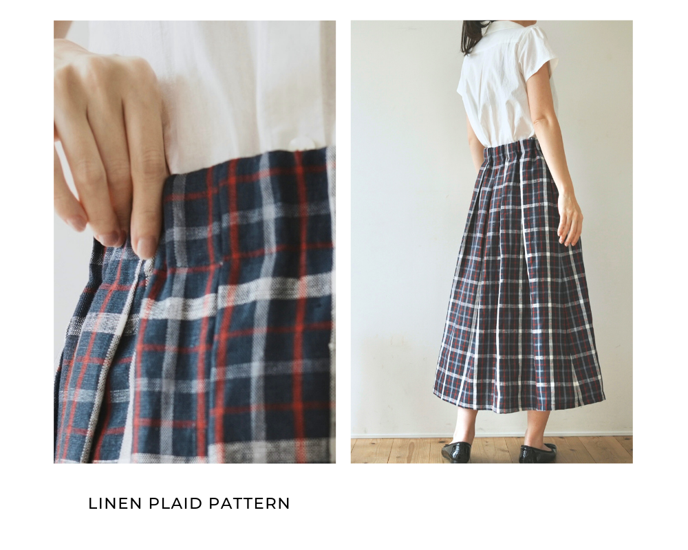リネンチェックのタックスカート
