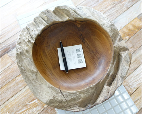 チーク無垢材 プリミティブ大型ボウル40cm 大型食器 サラダボウル 小物