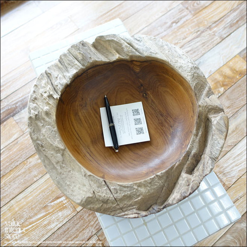 チーク無垢材 プリミティブ大型ボウル40cm 大型食器 サラダボウル 小物