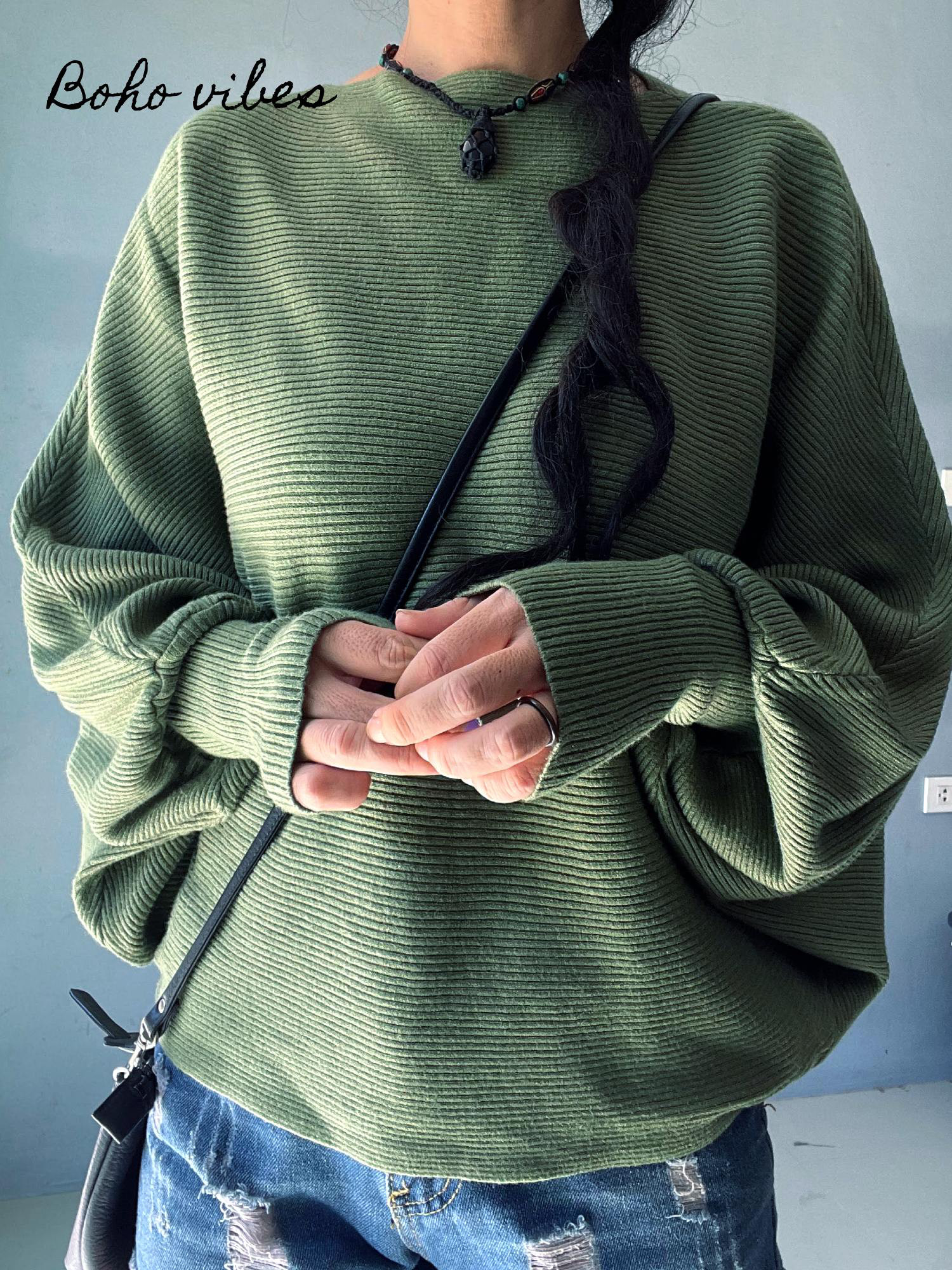 【豊富なカラーバリエーション】大人ルーズ♪袖で魅せる とろみドルマン袖 リブニット