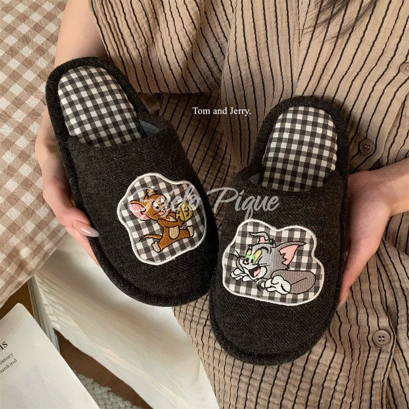 和風 トムとジェリー 可愛い つま先カバー 厚底 静音 滑り止め 秋冬用 インドア フロアシューズ モコモコスリッパ