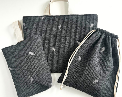 入園・入学》ヌビ/イブル 恐竜/ダイナソー×ダークグレー 3点セット お