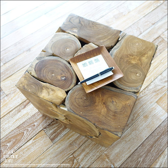 無垢 チークブロックスツールN/A07 椅子 イス ベンチ 花台 チェア