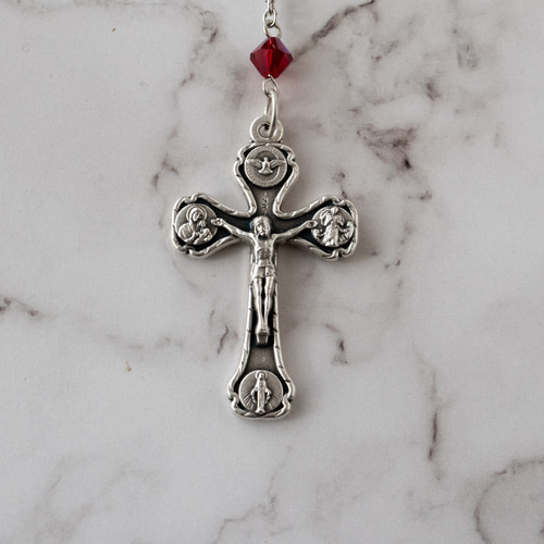 マザーオブパールのケースとガーネット色のロザリオ 十字架/K145 マザーオブパールのケースとガーネット色のロザリオ 十字架/K145