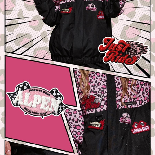 2026 スノボウェア 上下セット ヒョウ柄 ピンク黒 撥水 防寒