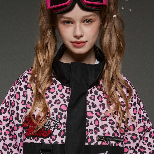 2026 スノボウェア 上下セット ヒョウ柄 ピンク黒 撥水 防寒