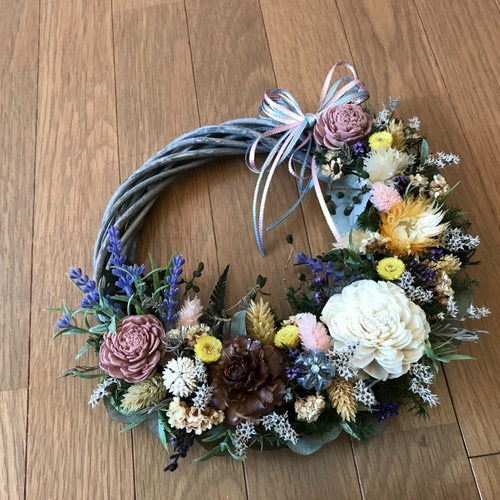 ♡《再販x4》 夢色グレイッシュピンクの優しいリース（受注制作