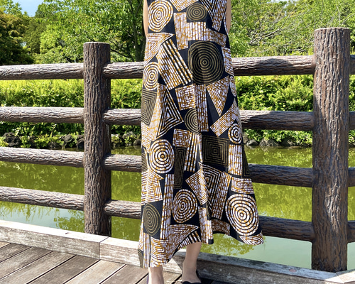 アシンメトリー ノースリーブワンピース／アフリカンプリント／brown