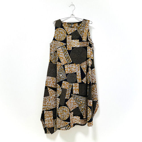 アシンメトリー ノースリーブワンピース／アフリカンプリント／brown