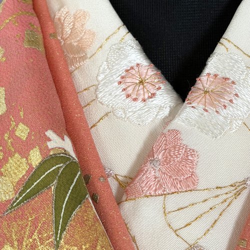 桜の半衿 NO.1☆オフホワイト☆正絹☆日本刺繍☆振袖・晴着に☆成人式