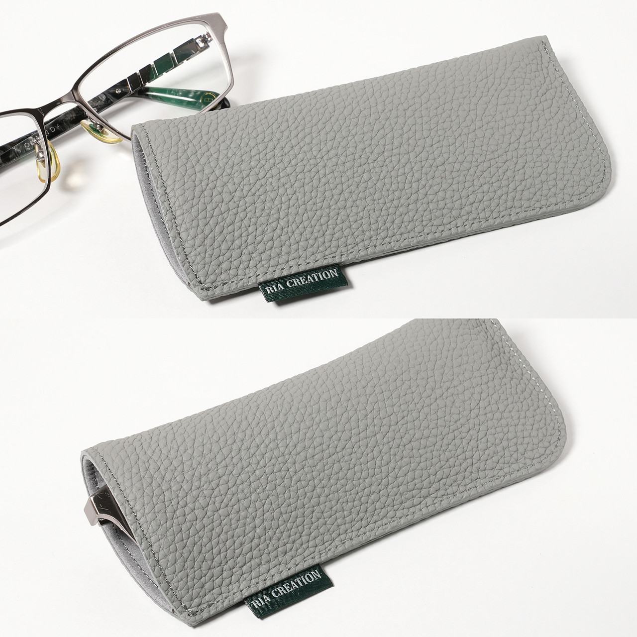 ドイツシュリンク シワ有り ショルダー部位使用 本革 ソフト 小さめ メガネケース　グレー