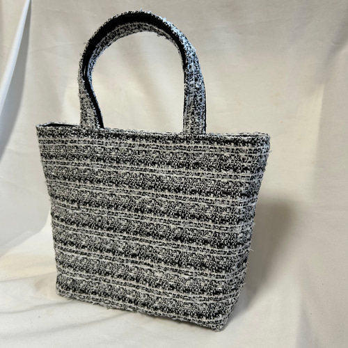 ツイードバッグ 白黒ミックス サブバッグ フォーマル ミニトートバック