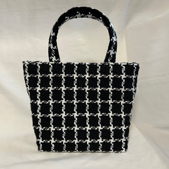 ツイードバッグ 白黒チェック柄 サブバッグ フォーマル ミニトート