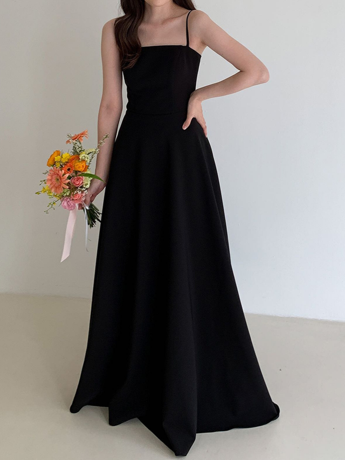 高級感 黒 ピンク オフショルダー パーティードレス シンプル 韓国風 結婚式 演奏会 前撮り HL999