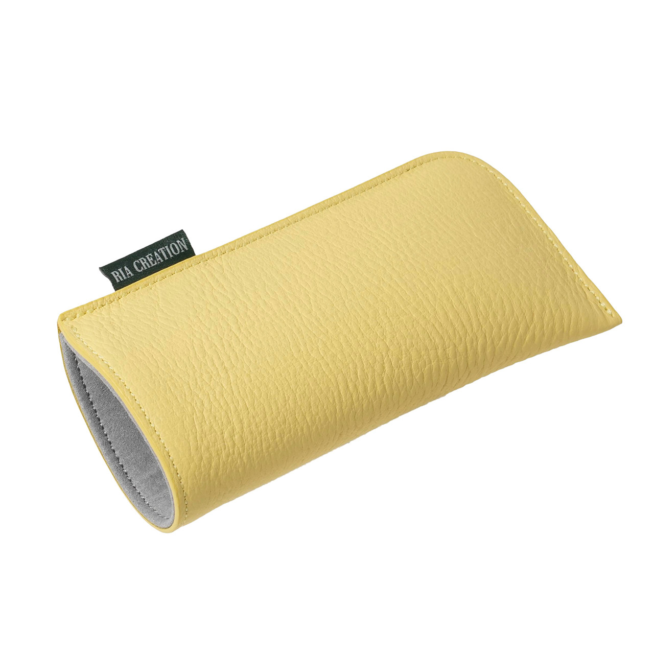 ドイツシュリンク シワ有り ショルダー部位使用 本革 ソフト 小さめ メガネケース　レモンイエロー