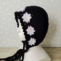 ボンネット 大人 ニットフード バブーシュカ ニット帽 紐付き 耳あて