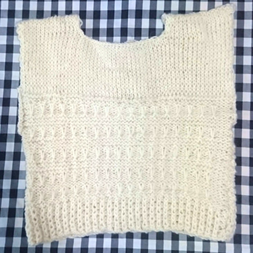 即納冬物】ウール100%手編みアイボリーアラン模様ざっくりニットベスト