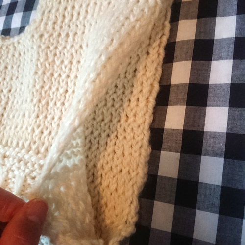 即納冬物】ウール100%手編みアイボリーアラン模様ざっくりニットベスト