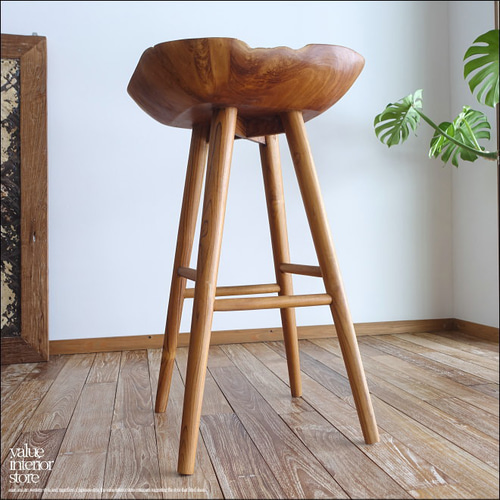 チーク無垢材 バースツールPriv/N カウンターチェア ハイスツール 椅子